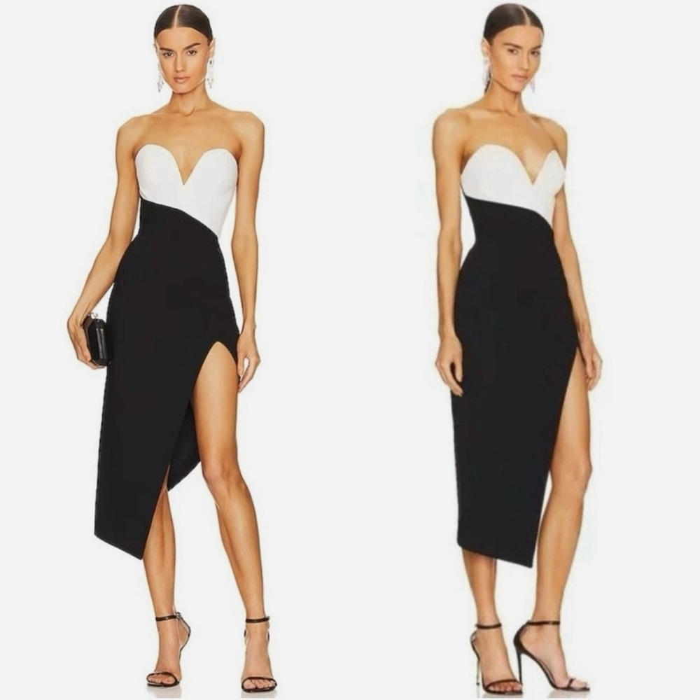 Amanda Uprichard Asymmetrical Black and White Cocktail Dress